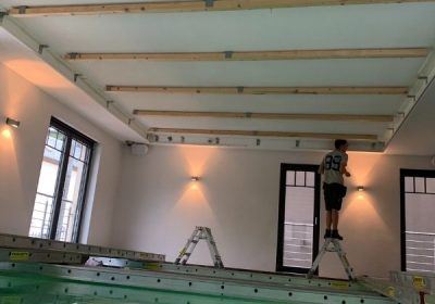 Plafond tendu blanc mat acoustique - Piscine à Hesperange