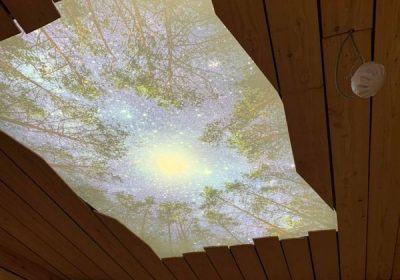 Toile tendue rétro-éclairée et imprimée pour une ambiance cabane dans les bois